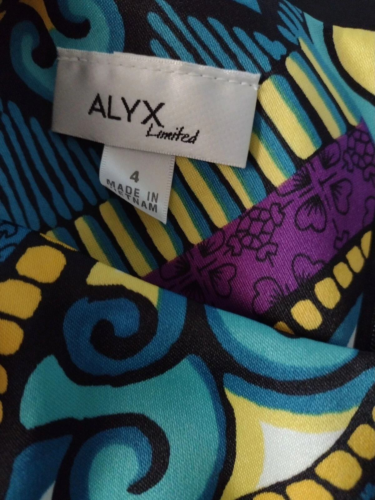 Abito tubino smanicato Alyx Limited taglia 4 carriera artistico geometrico setoso elasticizzato