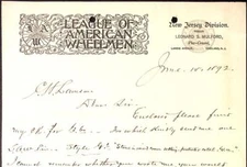 1893 League of American Wheelmen New Jersey Division VINELAND Letterhead