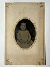 1870 Proper Little Girl Paper Frame antique Oval Tintype Photo