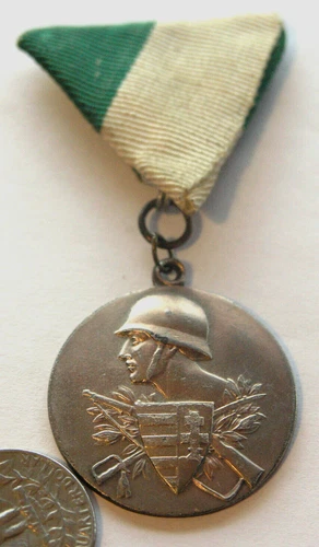 1944 WW II Helmeted Hungarian soldier w rifle and sword medal award,Kolozsvár