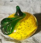 Apple Yellow Splatter paperweight Green Stem Art Glass Hand Blown Paperweight — photo 8