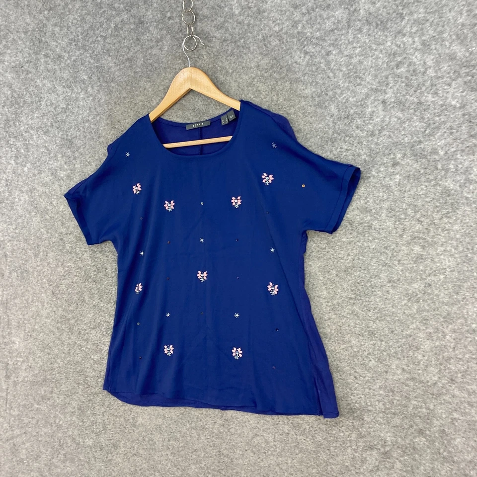 Camisa Esprit Top Mujer S Pequeña Azul Manga Corta Cuello Redondo Lentejuelas 13318 Foto 2 de 4