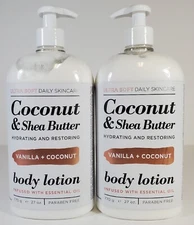 2x Home & Body Co Coconut & Shea Butter Hydrating Restoring Lotion Vanilla 27oz