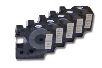 5x Schriftband 12mm SCHWARZ-WEIß für Dymo Rhino 4200 5000
