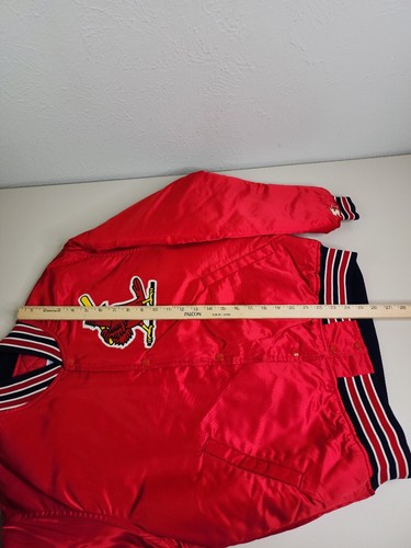 Vtg Starter Diamond St Louis Cardinals Bomber Red Satin Jacket Nylon Snap Medium - Picture 16 of 16