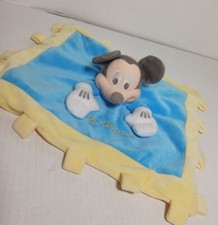 Disney Parks Mickey Mouse Yellow Blue Crinkle Baby Security Blanket Lovey Toy