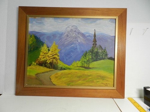 PW -- FRAMED OIL PAINTING SWITZERLAND MOUNTAIN SCENE, 19 X 15" signed - Picture 7 of 11