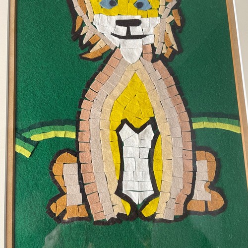 Handmade Framed Felt Mosaic Lion Picture Art Jungle Decor 19 x 14 - Picture 4 of 5
