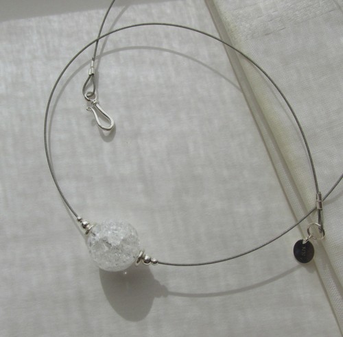 schlichte Bergkristall Hyalin Quarz Kette 925 Silber Edelstahlseil Collier - Bild 4 von 8