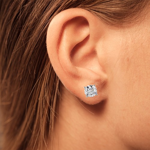 1.03 Ct Round Cut VS2/D Diamond Stud Earrings 14K White Gold - Picture 3 of 6