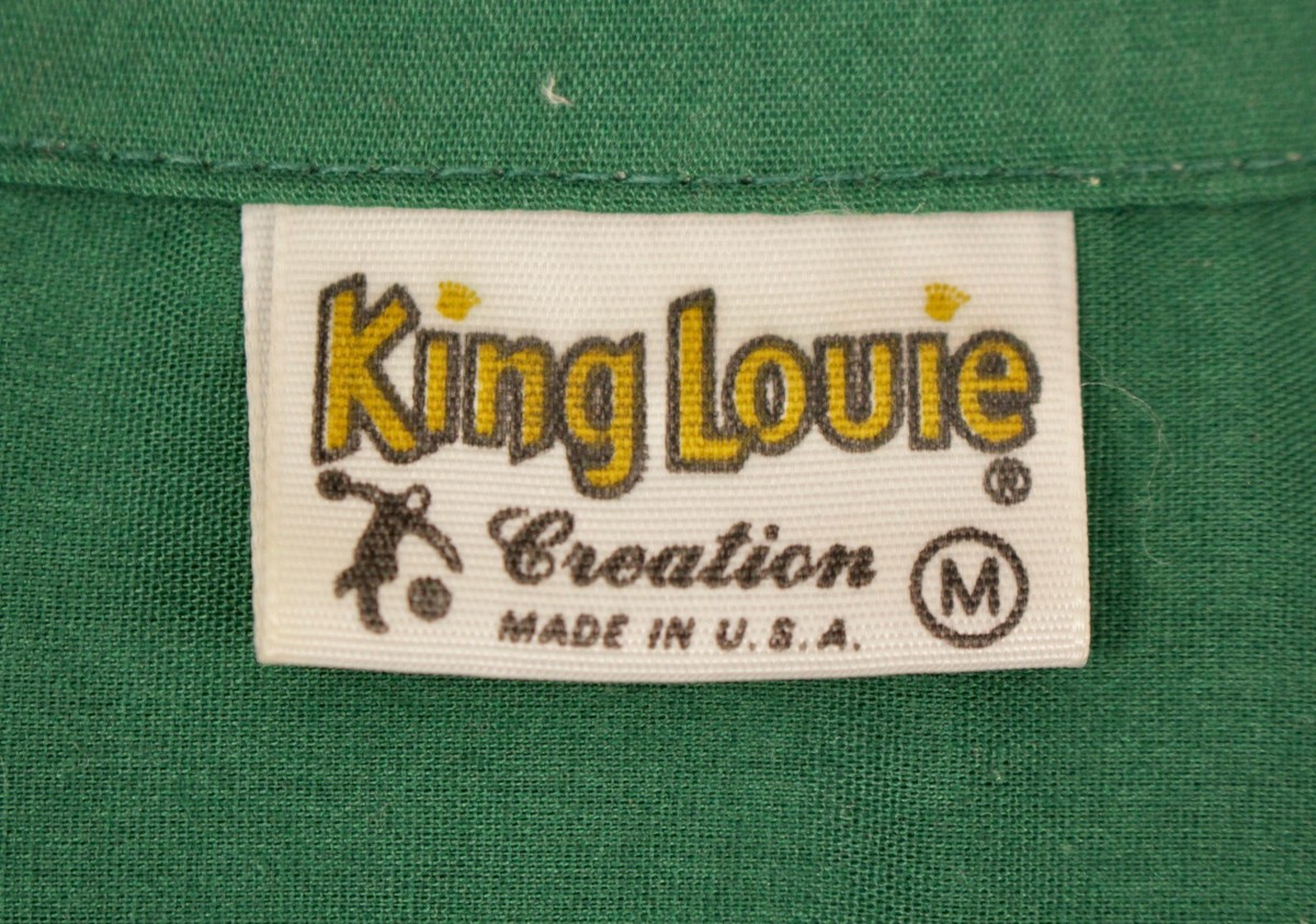 Men's VTG 1970s Green King Louie Bowling Shirt M 70s Polyester