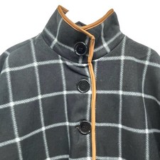 Le Moda Black Plaid With Brown Trim Fleece Poncho Wrap With Pockets One Size