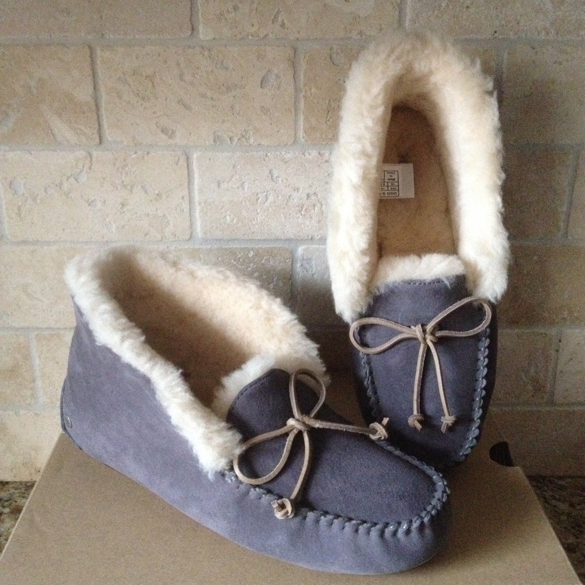 UGG Alena Slippers Moccasins Night Fall Suede Sheepskin Cuff Size