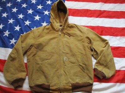 REAL made in usa CARHARTT UFCW American WORKERS JACKET COAT KHAKI TAN large  xl UK