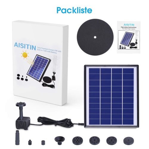 AISITIN 6.5W Solar Springbrunnen Eingebaute1500 mAh Batterie für Garten,Teich - Bild 2 von 10