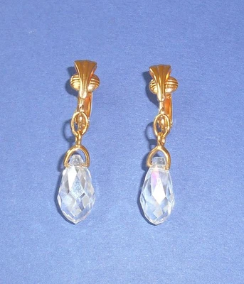 GLASS CRYSTAL GOLDEN DANGLES ~ CLIP-ON EARRINGS (or hook options) - Image 1 of 2