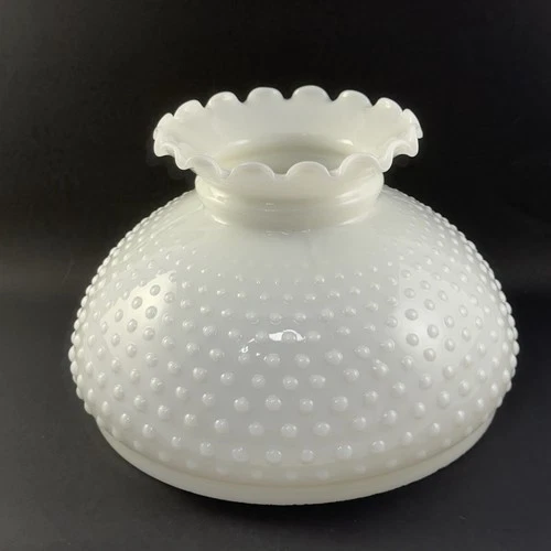 Vintage White Milk Glass Hobnail Ruffled Shade  10" Fitter