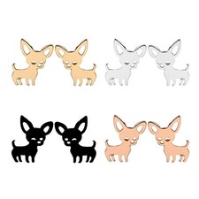Stainless Steel Dog Stud Earrings - 4 Pairs Cute Small Tiny Gold Silver Animal P