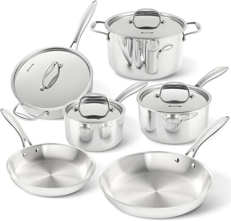 Duxtop Whole-Clad Tri-Ply Stainless Steel Induction Cookware Set, 10PC Kitchen P