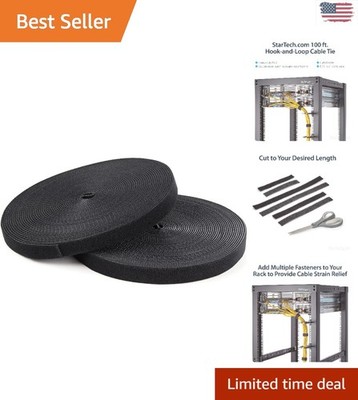 Reusable 100ft Hook and Loop Roll - Easy Cut Black Cable Management Solution