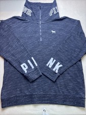 Victoria Secret Pink Black Turtleneck 1/4 Zip Up Pullover Sweatshirt Size L
