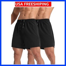 2 Pack Mens Lightweight Athletic Running Shorts 5'' Quick Dry Gym Workout Sho...