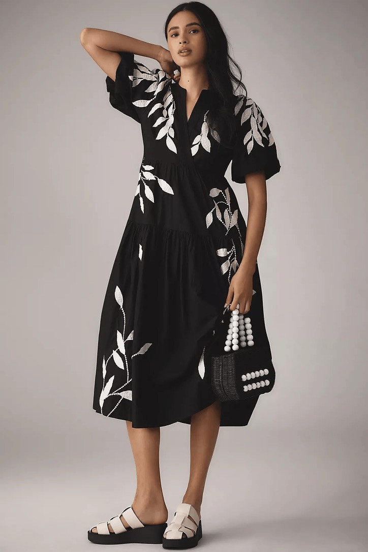 by anthropologie short-sleeve embroidery appliqu maxi dress By Anthropologie Short-Sleeve Embroidery Appliqu Midi Dress