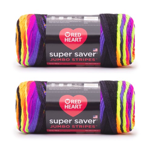 Super Saver Jumbo Bright Stripe Yarn - 2 Pack of 283g/14oz - Acrylic - 4 Medi...