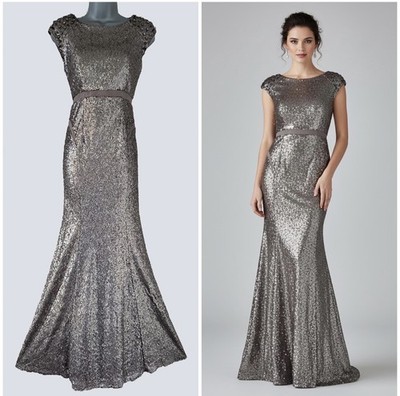 Coast limited edition Rosandra pebble grey sequin jewel detail long maxi dress 8