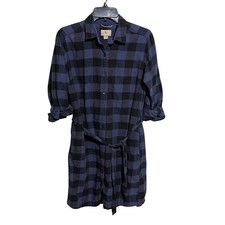 Royal Robbins Womens Jackson Shirt Dress S Blue Black Plaid Roll Tab Sleeve