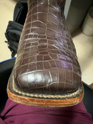 Fenoglio Caiman Crocodile Square Toe Western Cowboy Boots