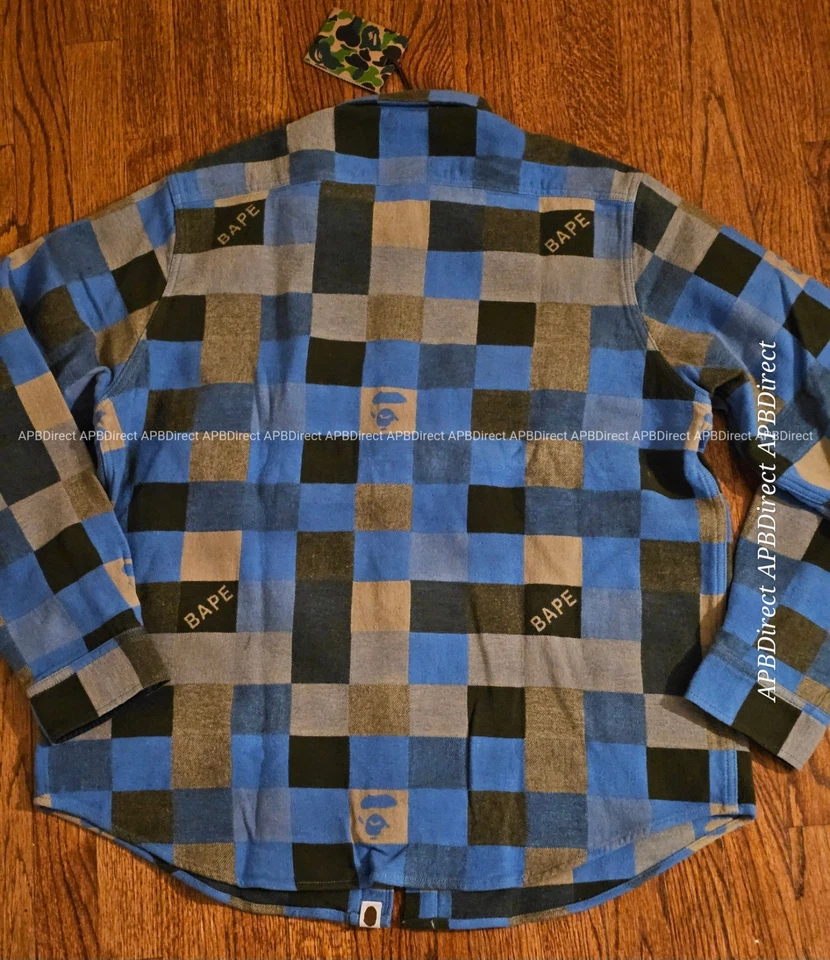 BAPE - A Bathing APE Size Large L Flannel Jacket Button up Blue Gray NWT - New - Image 3 of 4