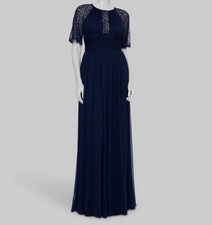 B A By Betsy  Adam Women's Blue Short-Sleeve Lace Trim Gown Dress Size 8