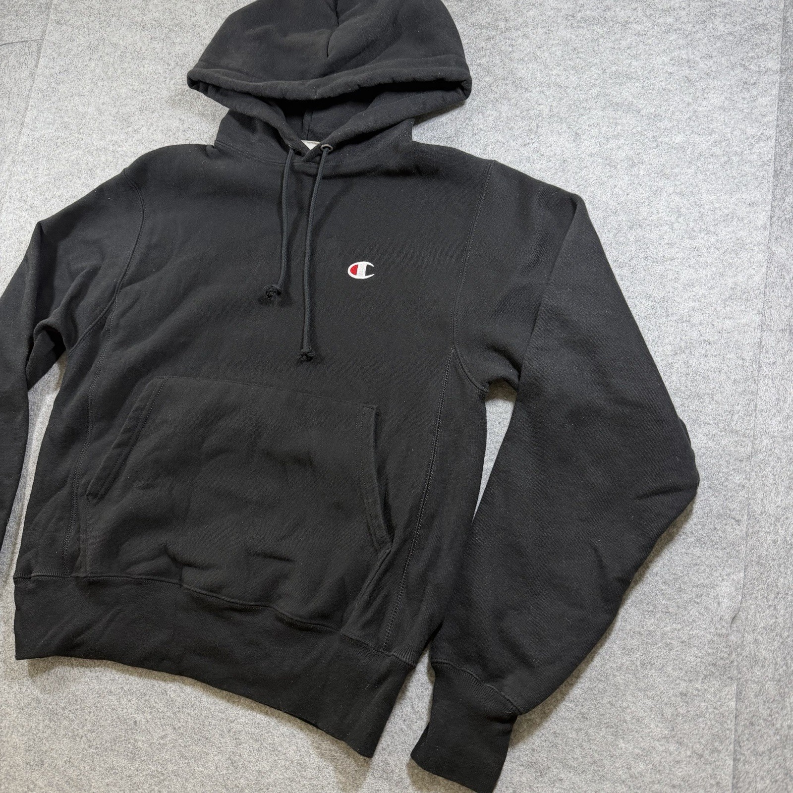 Champion Reverse Weave Hoodie Mens S Black Heavyweight Vintage Blank Sleeve Logo thumbnail 11