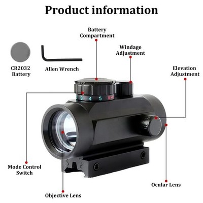 1x40mm Tactical Red Green Dot Sight Scope for 11mm/20mm Picatinny