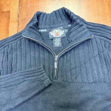 Harley-Davidson 1/4 Zip Sweater Mens Medium Black Cotton Ribbed Knit Pullover