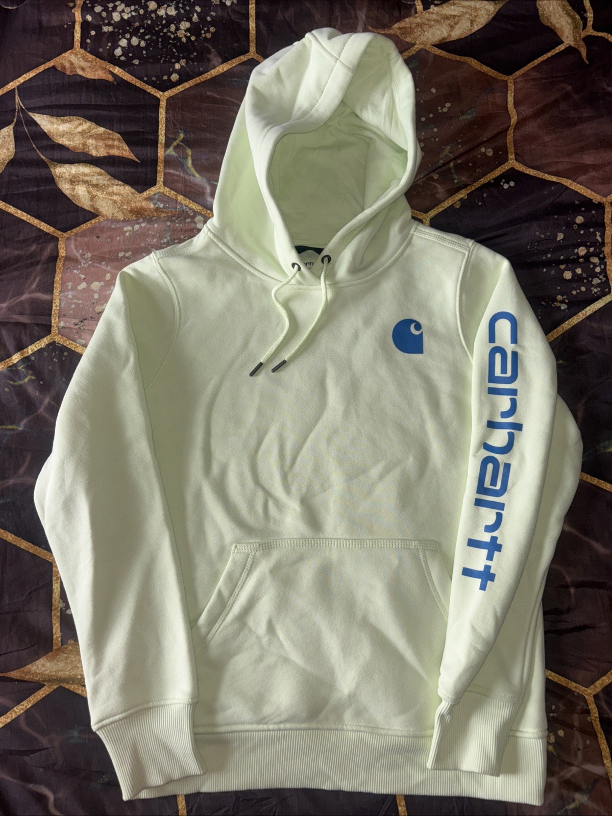 Carhartt WOMEN'S Green RELAXED FIT MIDWEIGHT LOGO SLEEVE GRAPHIC HOODIE Size S