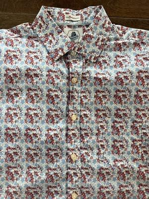 Kennington The Estate Shirt Mens XL Red Baby Blue Floral Button Up Short Sleeve