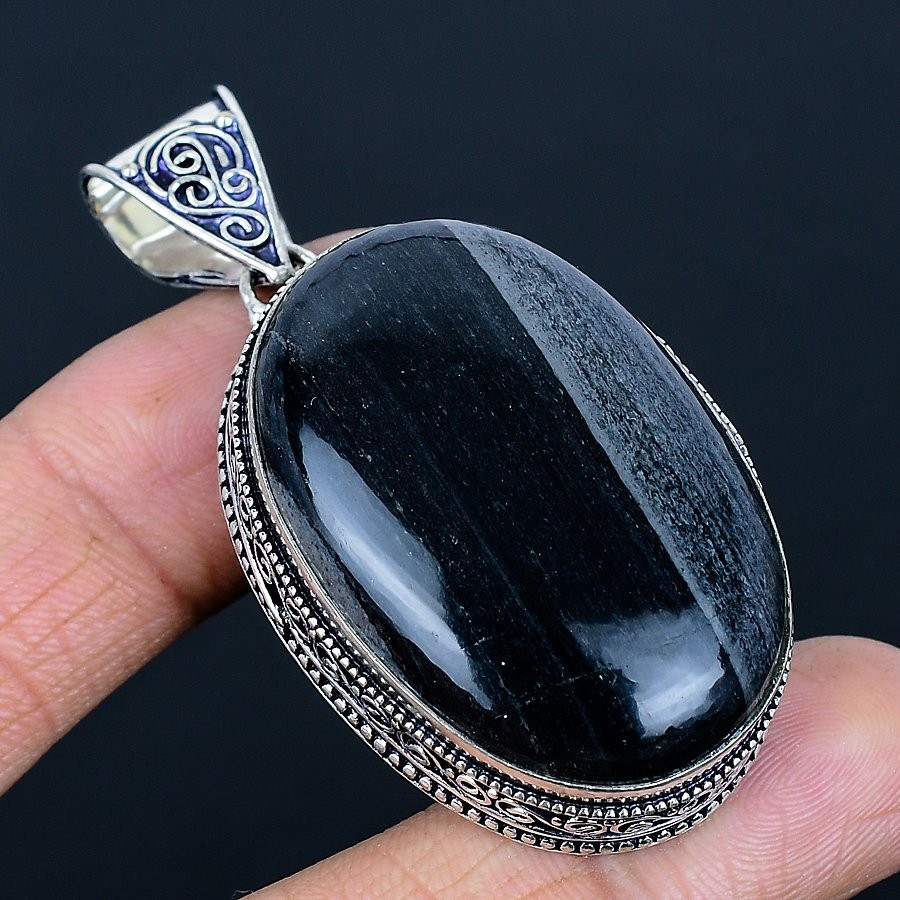 Banded Agate Gemstone Handmade 925 Sterling Silver Jewelry Pendant 2.41