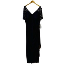 Xscape Short Beaded Sleeve V Neck Draped Dress Size 18W NWT Plum