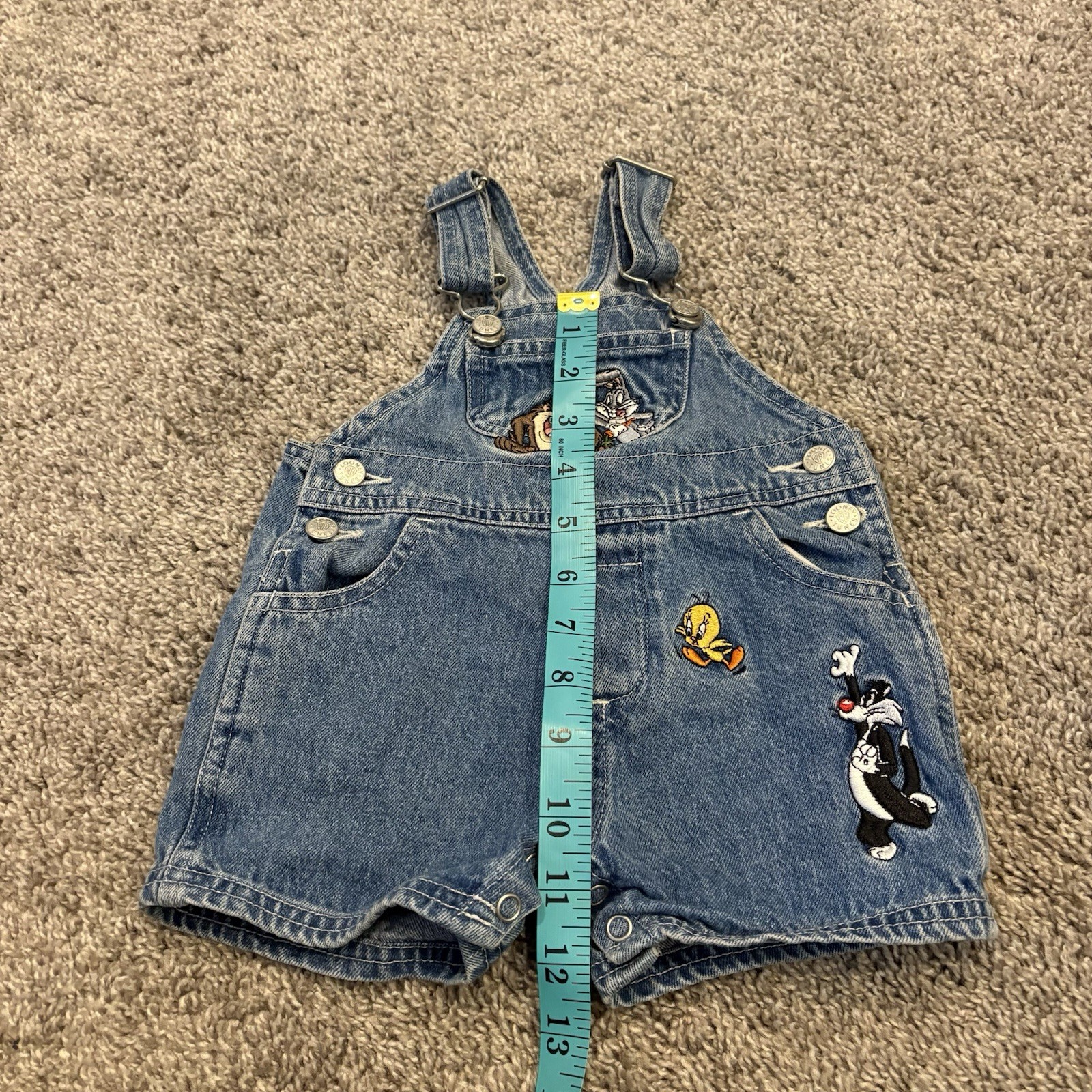 Rare Vintage 90s Looney Tunes Tasmanian Devil Blue Jean Denim Overalls Baby 6M