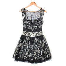 JOVANI Women Black Dress Polyester Embroidery Sleeveless A-Line Party Bodycon XS