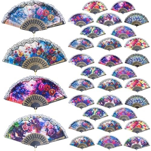 Spanish-Style Floral Hand Fans, Random Patterns, 36 Pack 36PCS