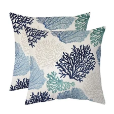 Beach Throw Pillow Covers, Set of 2 Coastal Coral Branch Ocean Themed Pillowcase