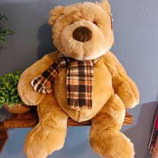 With tags Gund cuddly plush teddy bear plaid scarf autumn fall orange hug me paw