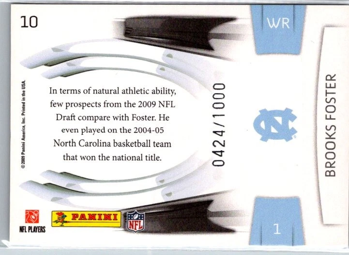 2009 Playoff Prestige #10 Brooks Foster Prestigious Picks Blue #/1000 - Image 2 of 2