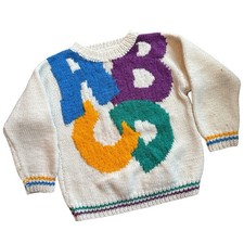 Vintage 80  s Alphabet Knit Kids Sweater Cute Novelty 17  x20  