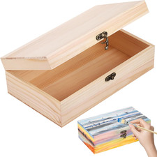 Unfinished Wooden Box with Lid, 25X15X8Cm Small Wooden Box with Hinged Lid & Loc