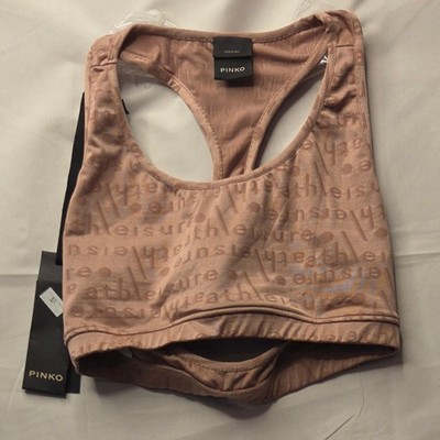 NWT PINKO Athleisure Graphic Racerback Sports Bra Cutout Pink S Coquette