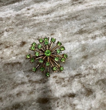 Starburst Brooch Pin Green Rhinestones Mid Century Very Nice